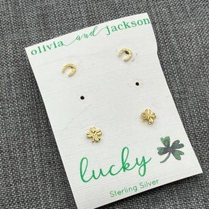 Olivia and Jackson Earrings 2 Prs St Patricks Sterling Silver Horseshoe Shamrock